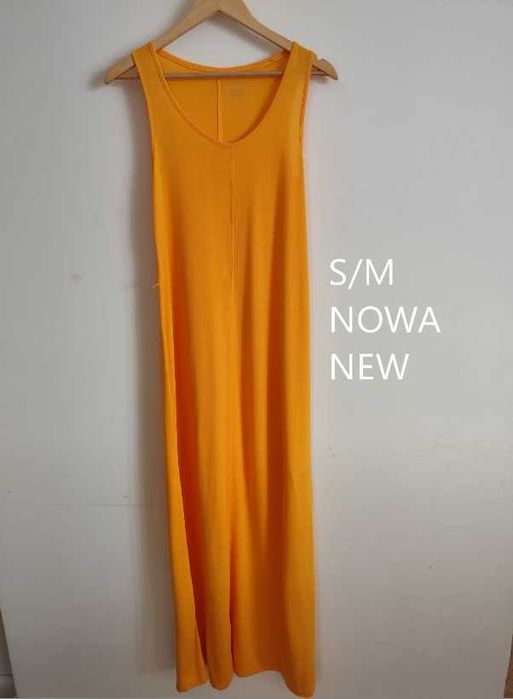 Nowa letnia sukienka maxi S M 36/38 żółta bez rękawów długa plażowa
