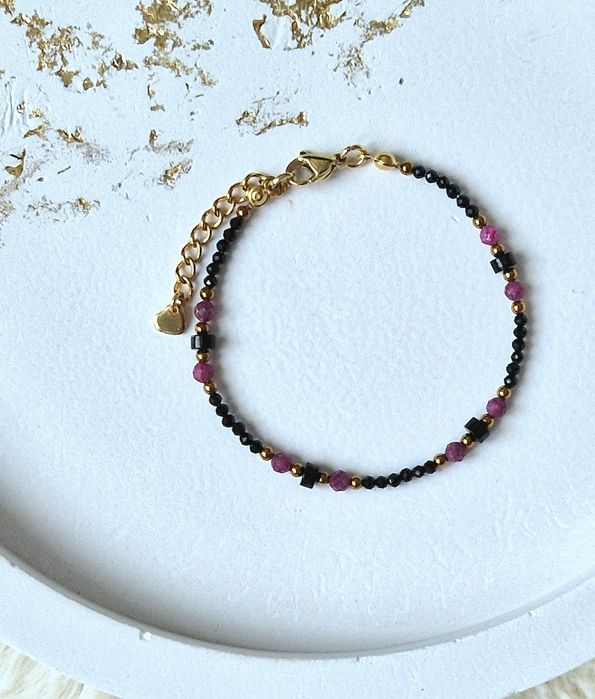 Bransoletka handmade z kamieni turmalin rubin  + pierścionek  gratis