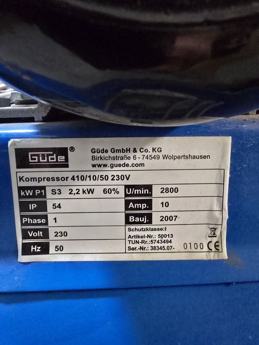 Kompresor Güde 410/10/50 50L 2,2kW 10 bar – sprawny