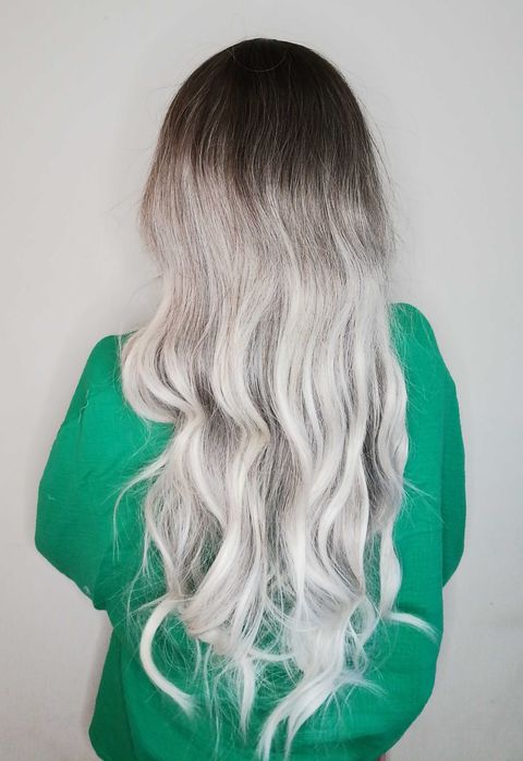 Peruka blond popielaty długa grzywka włosy jak naturalne
