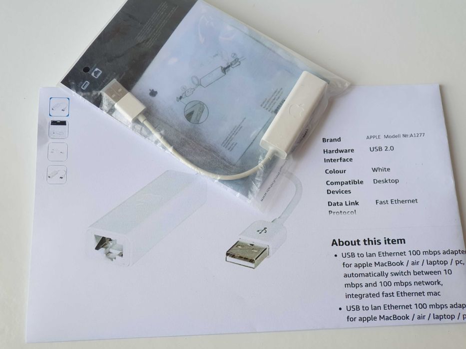 Адаптер Apple USB Ethernet  A1277  MC704LL/A Гбіт/с Fast Ethernet
