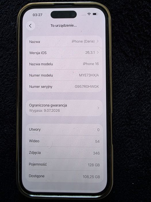 Iphone 16 128 GB Black na gwarancji