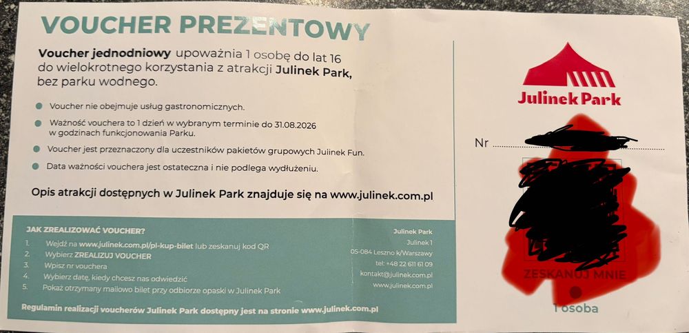 Voucher prezentowy Julinek Park ulgowy