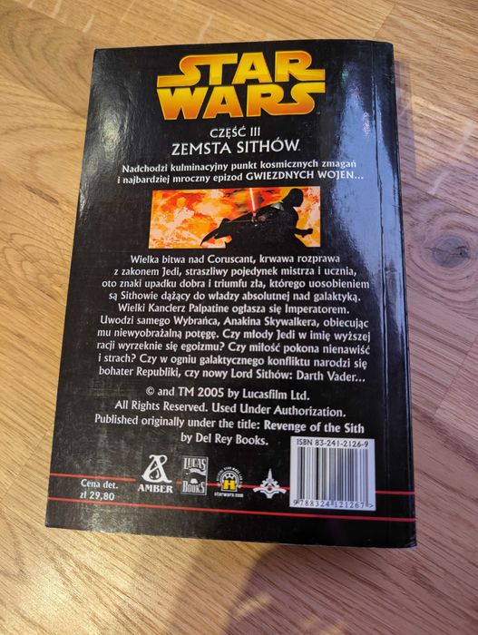 Książka Star Wars Zemsta Sithów część 3 Matthew Stover  Stan b. dobry!