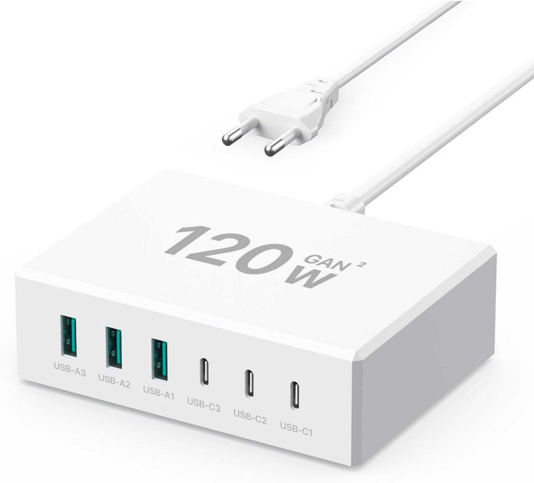 Ładowarka USB C 120W GAN 6 Portów do Iphone Android