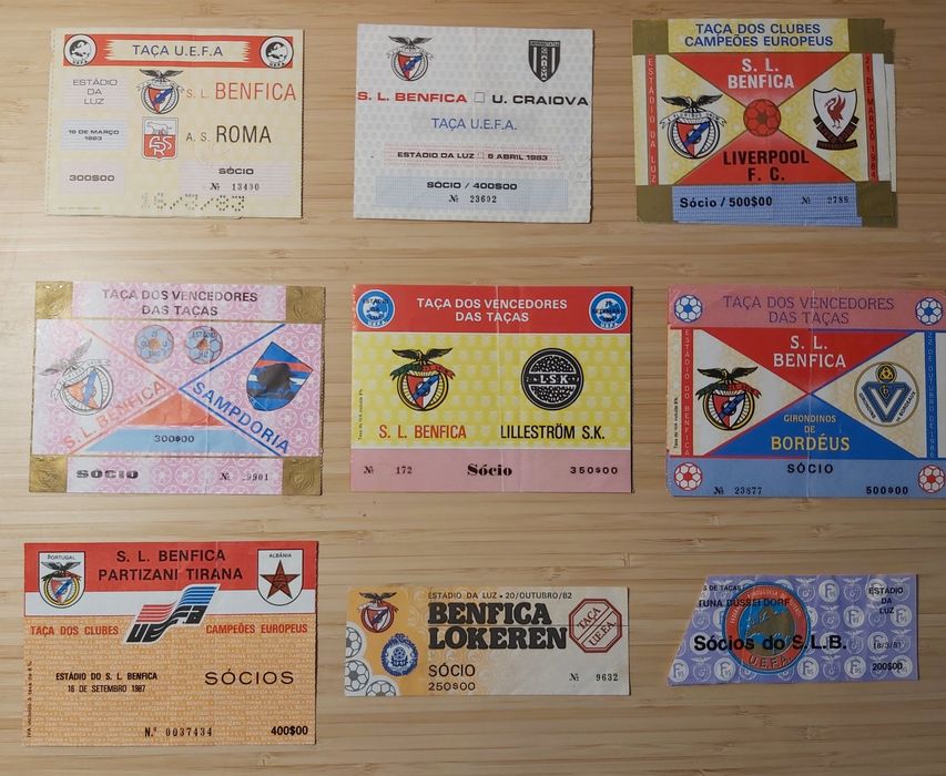 Vendo Bilhetes Antigos do S.L. Benfica