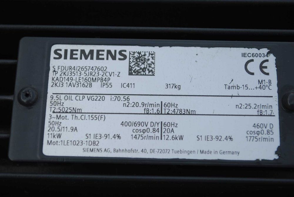 Motoreduktor kątowy 11kw. 21obr./min. SIEMENS