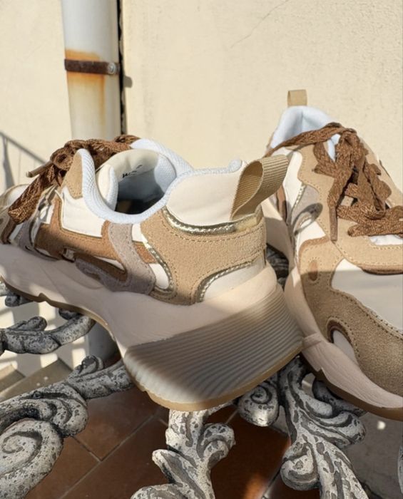 Ténis W6YZ bege e branco estilo chunky