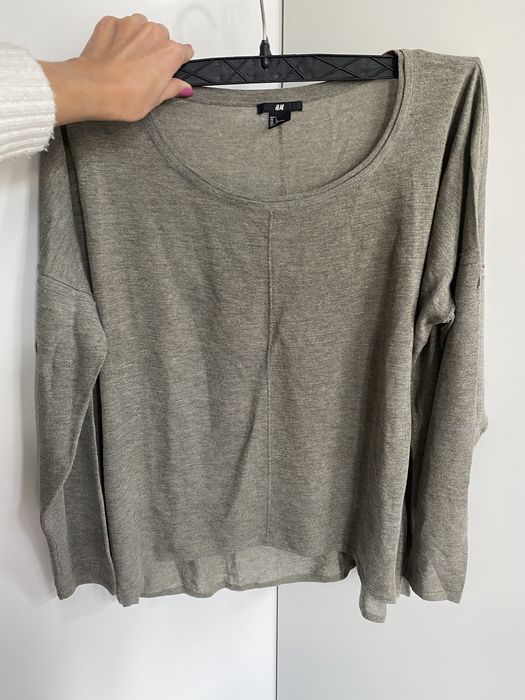 Sweter bluzka oversize H&M khaki szary oliwka
