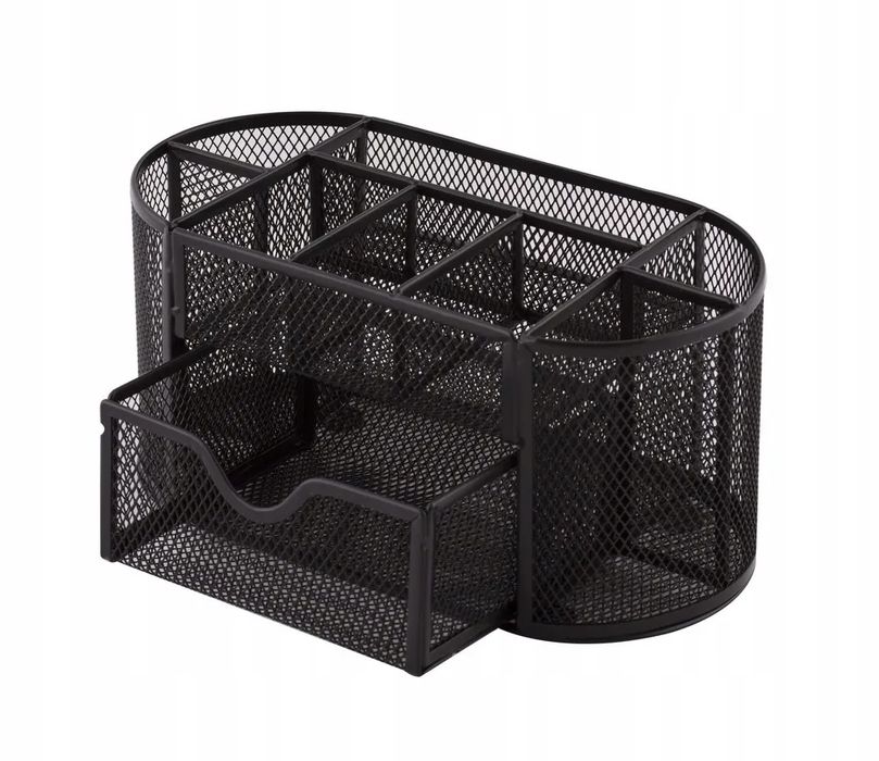 Metalowy organizer na biurko 9-komorowy czarny - lakierowany