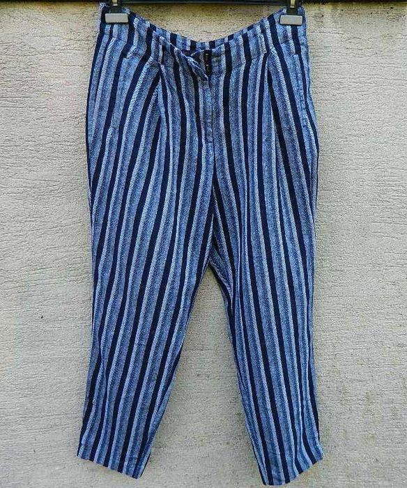Marks&Spencer lniane spodnie w granatowe pionowe pasy 40/42