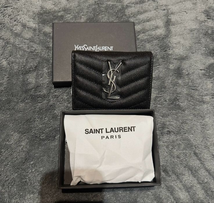 Portfel Yves Saint Laurent YSL srebrny czarny