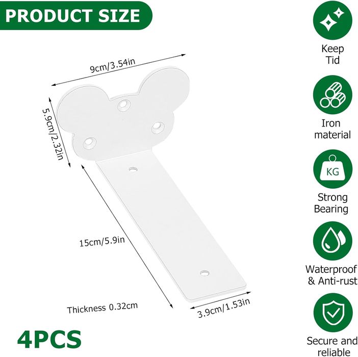 Wsporniki do półek - stal 3mm ukryte - 150mm białe 4szt