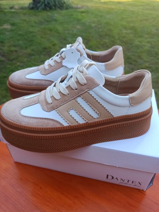 Buty Snaekersy biało beżowe skóra naturalna licowa i zamszowa nowe 38