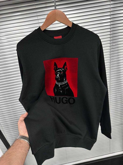 Чоловічий світшот Hugo Boss / Хуго Босс зі 100% бавовни тринитки, з принтом собаки, чорний, Туреччина