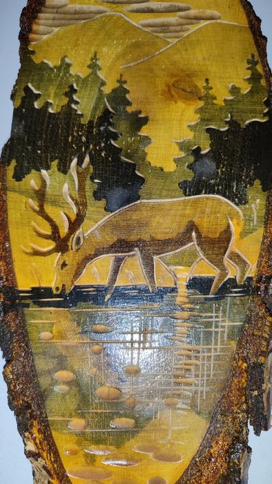 Картина на срезе берёзы Олень. Продажа или обмен.