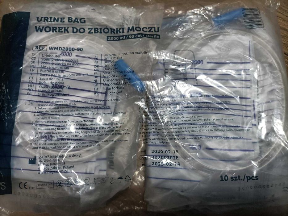 Worek do zbiórki moczu, 2000 ml, ZARYS - 10 szt.