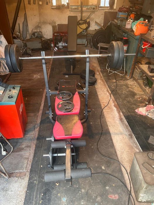 Zestaw do ćwiczeń+2ławki+hantle+sztanga+ciężary