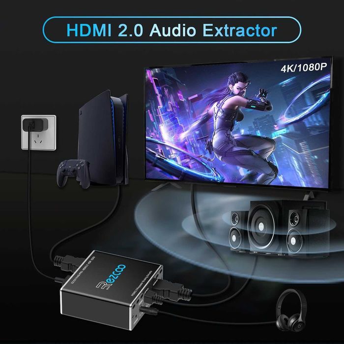 EZCOO HDMI 2.0 Audio Extractor 4K 60Hz HDR SPDIF EDID