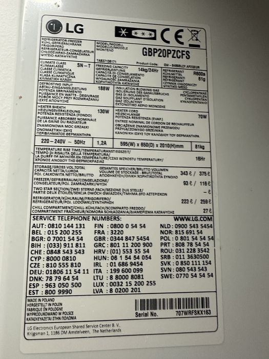 Lodówkozamrażalka LG no frost A+++