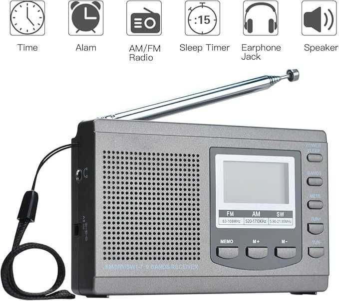 Przenośne radio AM/FM/SW 9 pasm z anteną 43 cm Survival