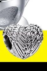 Pandora Heart Charm with Wings in Sterling Silver, New.