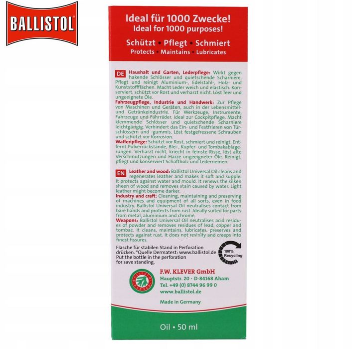 Niemiecki olej do broni BALLISTOL 50ml
