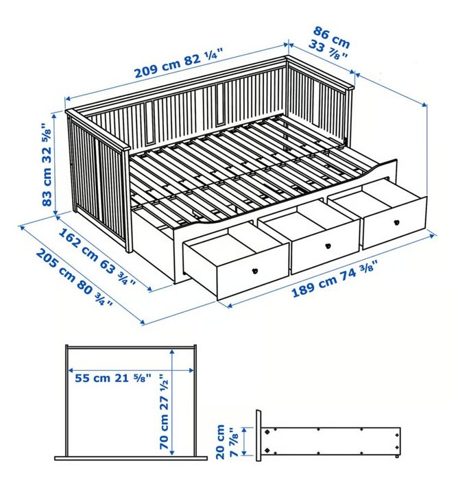 Cama individual/casal com 3 gavetas arrumação