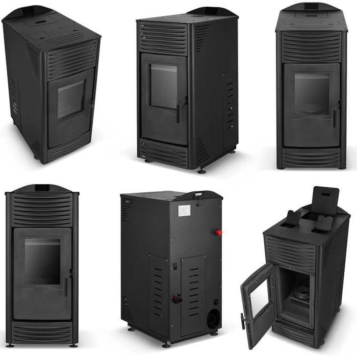 Piec kominek kocioł z płaszczem wodnym na pellet TOBY 15 kW Czarny A++