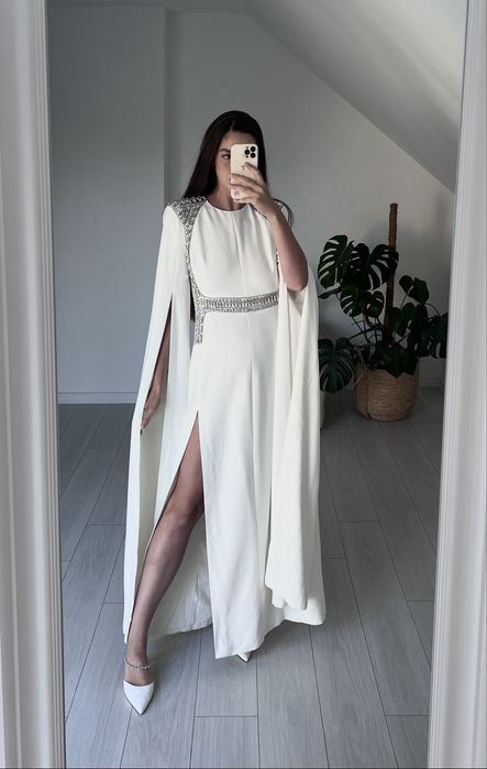 Suknia karen millen maxi pereryna kryształki biala