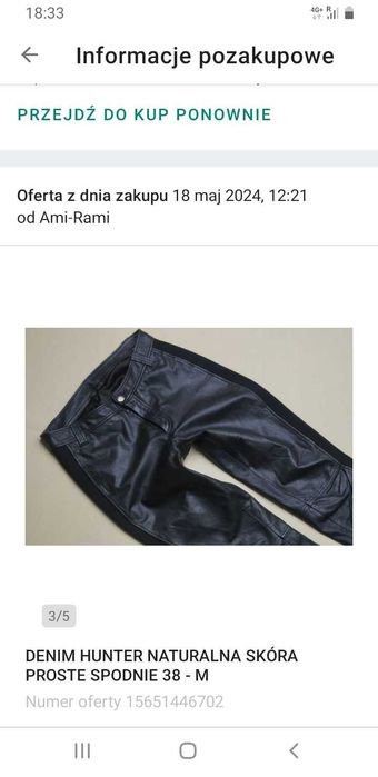 Spodnie skórzane czarne 38 M skóra naturalna hunter damskie leather