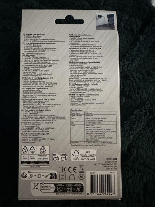 Ładowarka siecowa 2 porty -65W