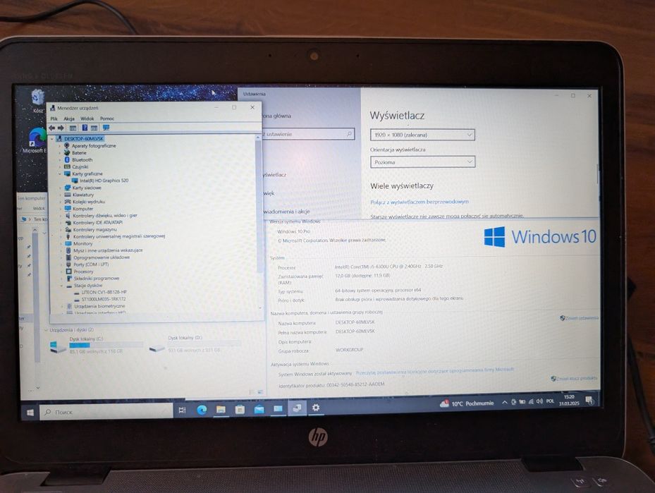 Laptop HP 840 G3/SIM/W10 Pro/CPU i5 6 gen/12 GB ram/128 GB M2/1TB HDD