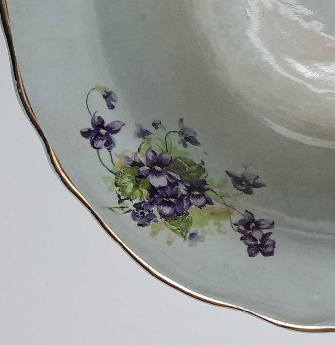 Antiga Taça Saladeira Azul Claro Flores Roxas Louça Gilman Sacavém