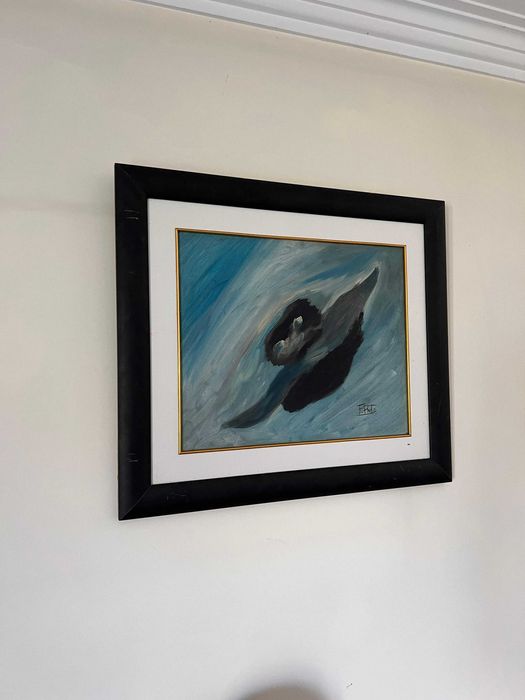 Quadro pintado a mao em tons de azul