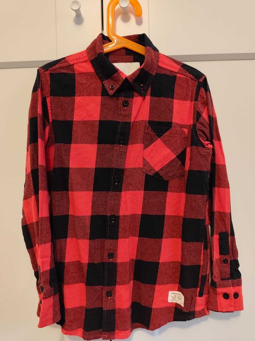 Koszula chłopięca 134 czerwono czarna krata świąteczna