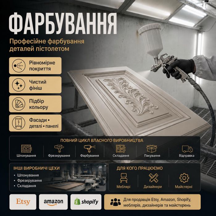 Фарбування МДФ, меблевих фасадів, дерева та деталей