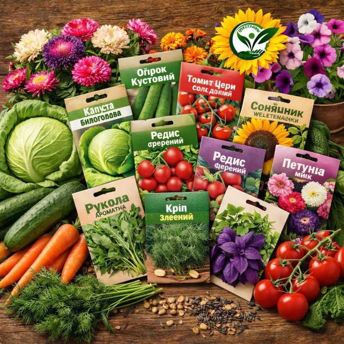 Набір насіння овочів, зелені, квітів з різних упаковок підбераємо