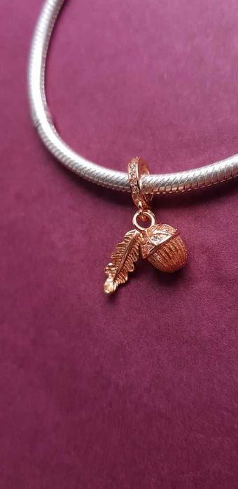 charms zawieszka srebro 925 rose gold żołądź i liść