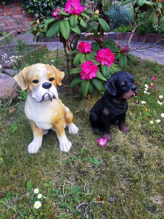 Figurki ogrodowe Psy Bokser i Rottweiler z haczykami – solidne 30 i 40cm