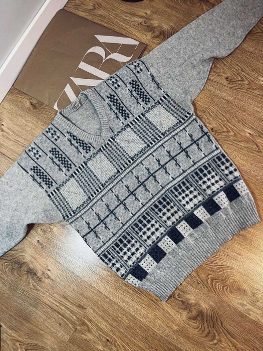 Shetland piękny sweter męski L ciepły zimowy