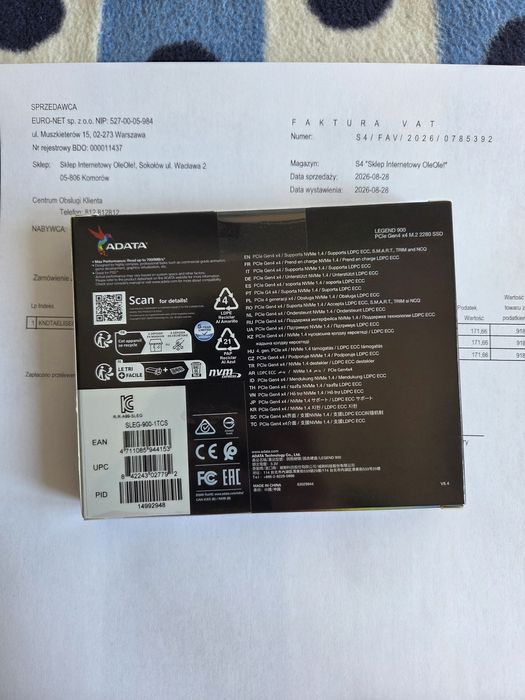 Adata Legend 900 1TB M.2 NVMe PCIe4x4 (SLEG9001TCS) Nowy + 5 Lat Gwarancji