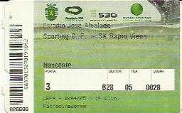 Futebol - Taça das Taças 1995 - SPORTING - RAPID VIENA - bilhete