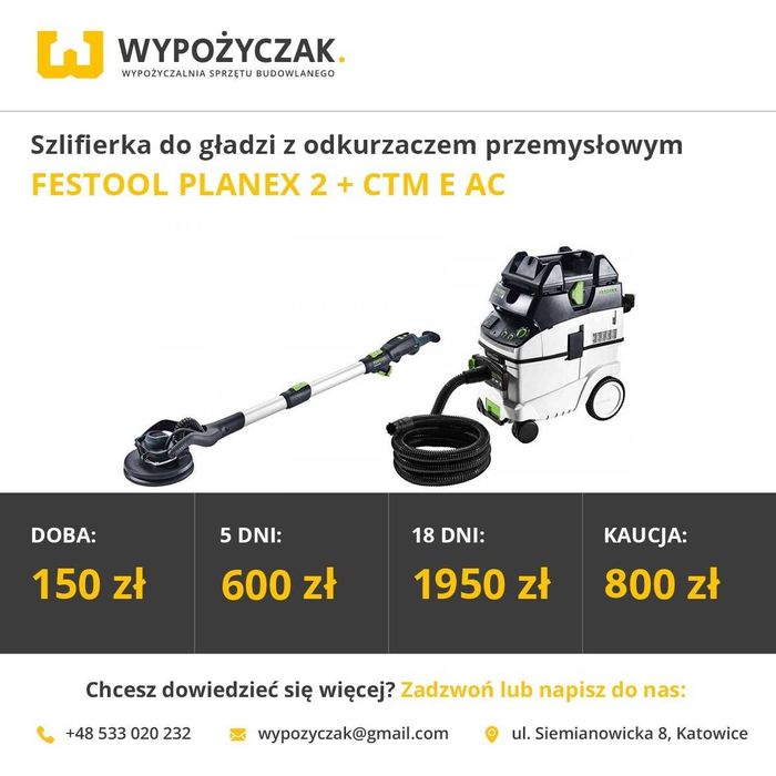 Żyrafa/szlifierka do gładzi/gipsu + odkurzacz Festool/Mirka - WYNAJEM