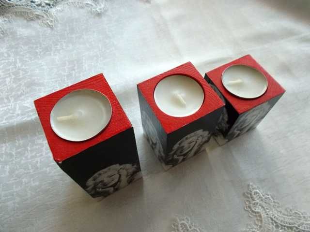świeczniki z Marilyn Monroe tealight drewniane
