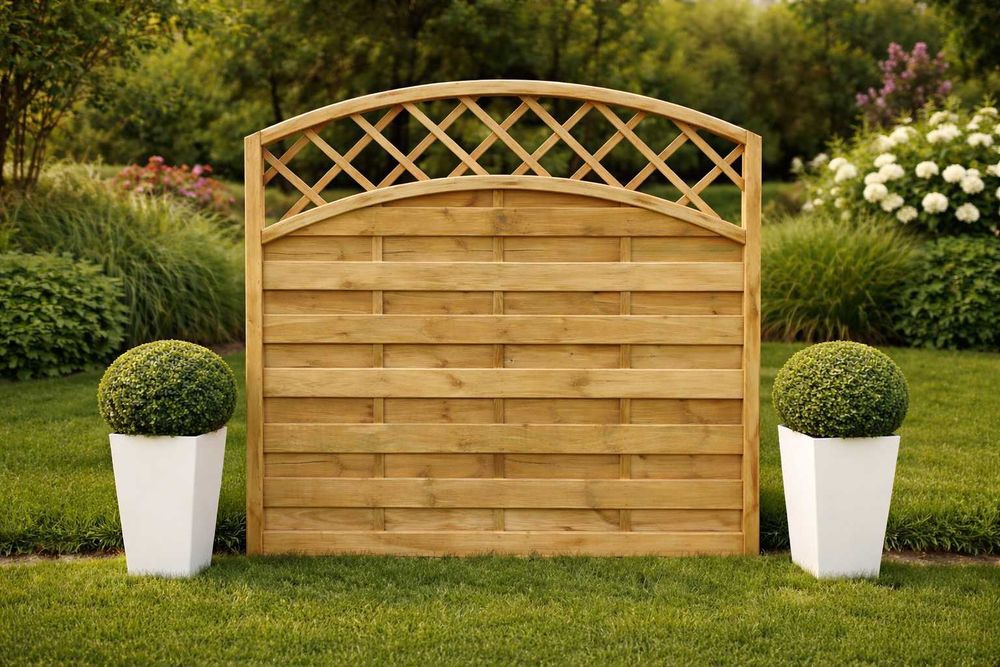 Pergola Płot 2 Łuki Wypukłe z Kratką Pergole Drewniane Płoty Lamelowe