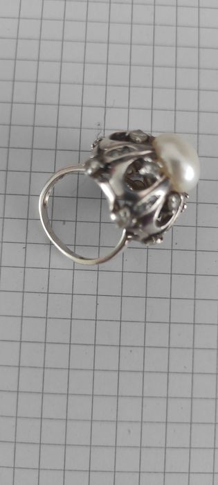 Кольцо с жемчугом р.16,5 серебро 925 вес 9гр редкое крупное