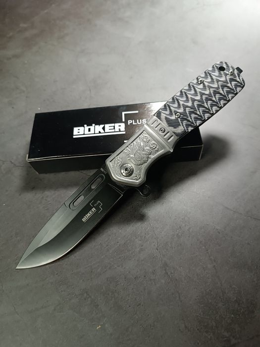 Нож складной Boker Plus DA368 флиппер G10 зигзаг серо-черный
