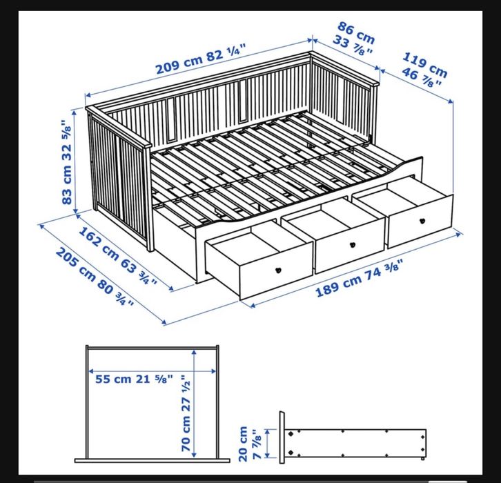 Cama Individual/Dupla com colchão incluído.