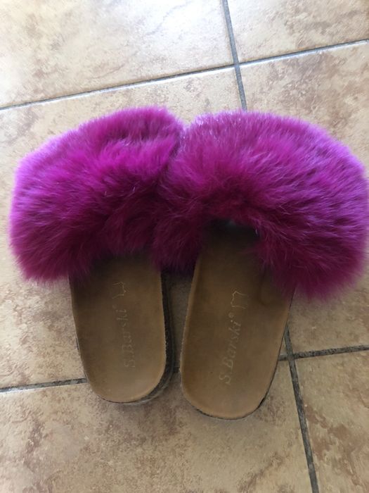 Klapki espadryle futerko naturalne fuksja nowe 39 25,5cm